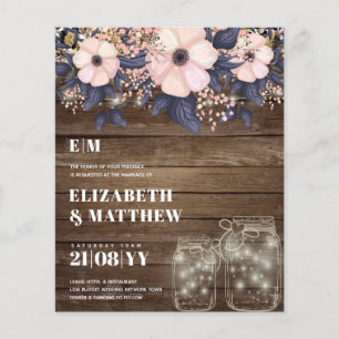 Flyer Flor azul rosada de Boda menor de presupuesto