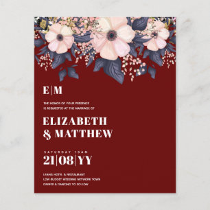 Flyer Flor azul rosada de Boda menor de presupuesto