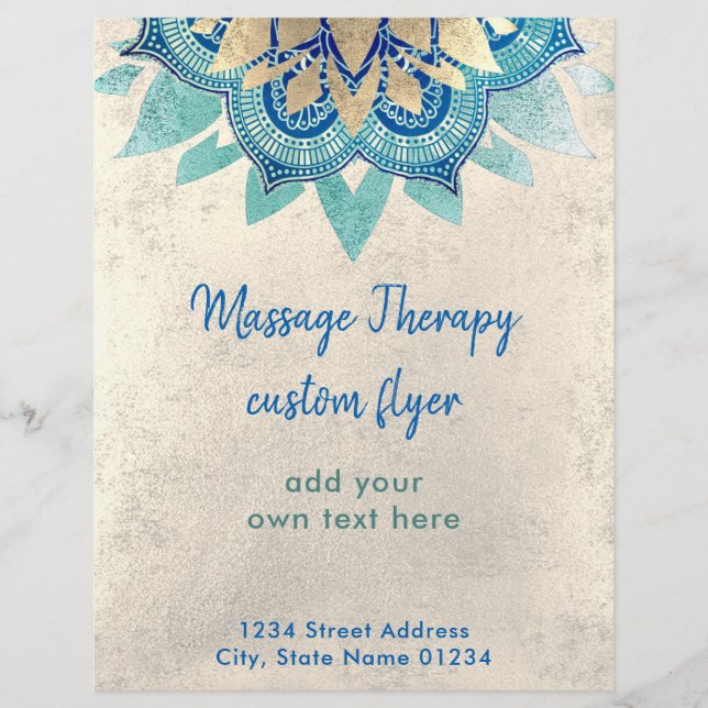 Flyer Flor de loto azul de Relieve metalizado dorado FAU (Frente)