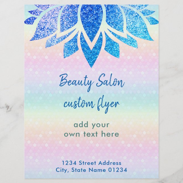 Flyer flor de loto azul falso purpurina (Frente)