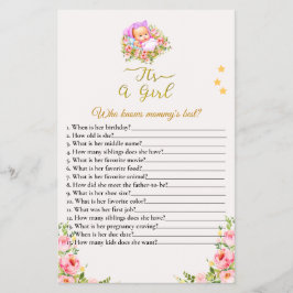 Flyer Flor rosa y dorada tema es una ducha de bebé chica