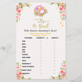 Flyer Flor rosa y dorada tema es una ducha de bebé chica