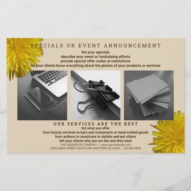 Flyer Flor Rustica Dandelion Simple Moderno 3 Foto (Frente)