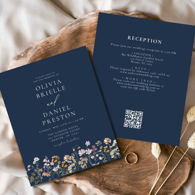 Flyer Flor salvaje azul marina Código QR Boda Jardín (Subido por el creador)