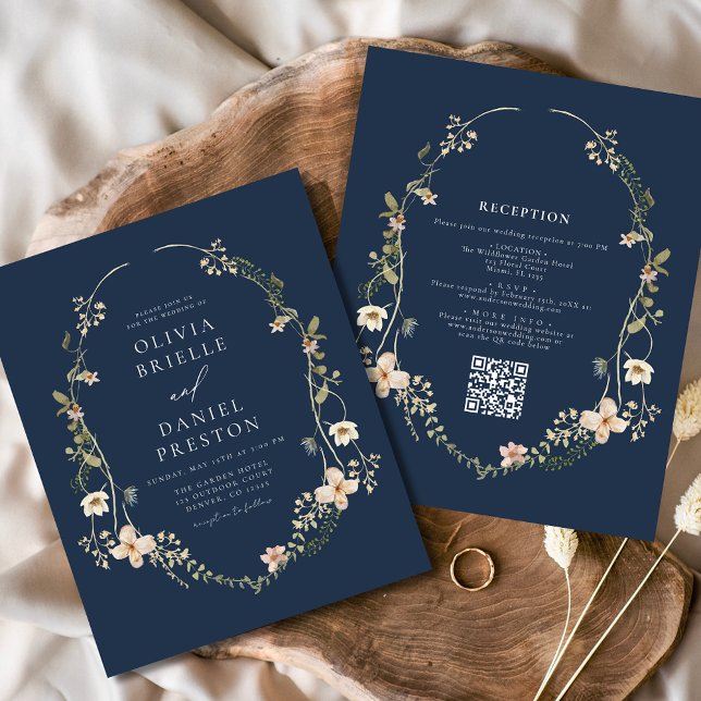 Flyer Flor salvaje azul marina Código QR Boda Jardín (Subido por el creador)