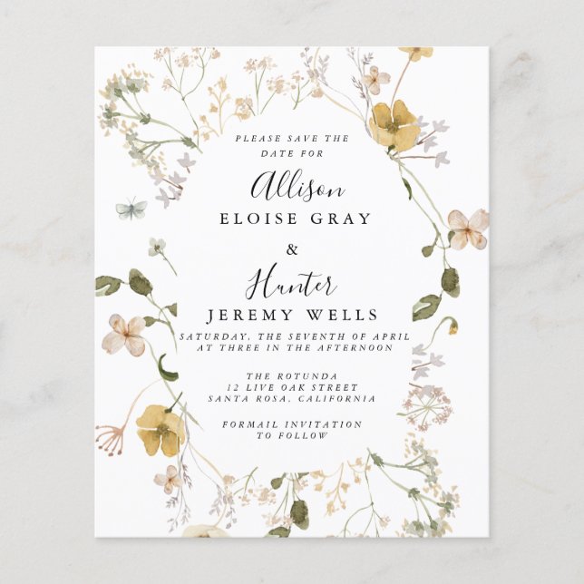 Flyer Flor silvestre de presupuesto Guardar la fecha (Frente)