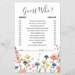 Flyer Flor silvestre ducha de novia Adivinen quién juego
