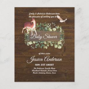 Flyer Flora de Woodland y Fauna BABY SHOWER invitan