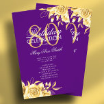 Flyer Floral 80th Birthday Program Gold & Purple con Men<br><div class="desc">Elegante diseño "Programa de fiesta de cumpleaños" con Arreglo floral en oro con texto personalizado.</div>