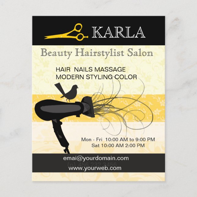 Flyer Floral Bird Beauon Spa Hair Stylist (Frente)