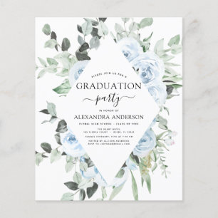 Flyer Floral de graduación azul turbulento para el presu