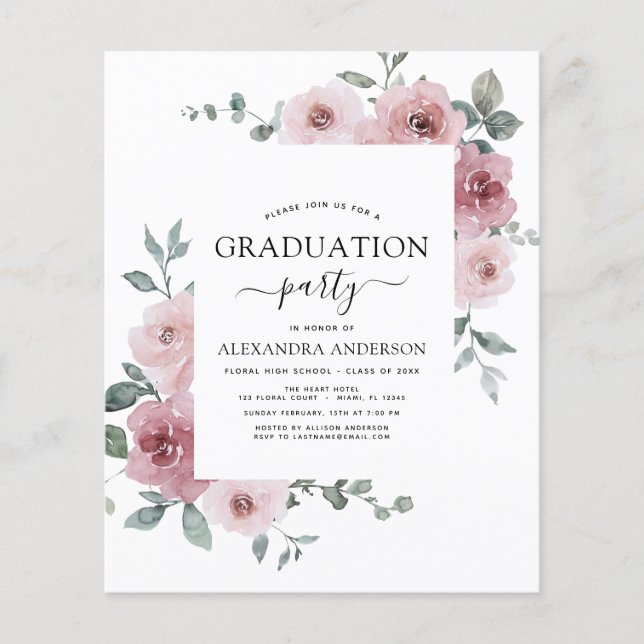 Flyer Floral de graduación de rosa rosado en el presupue (Frente)