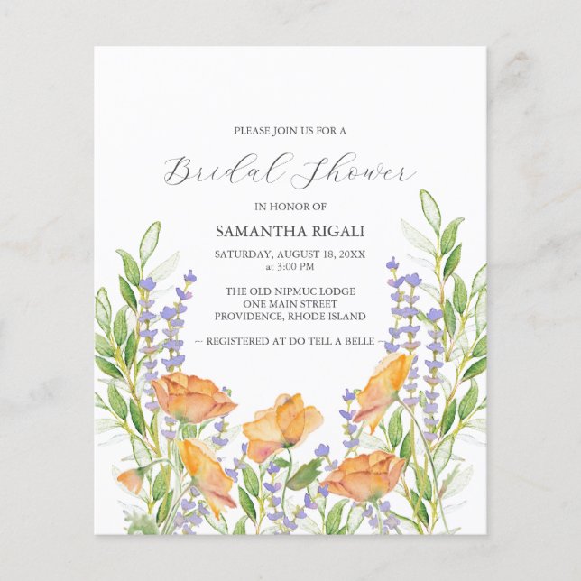 Flyer Floral de invitación a ducha de novia con presupue (Frente)
