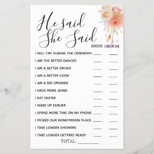 Flyer Floral Dijo que dijo que dijo tarjeta de juego de