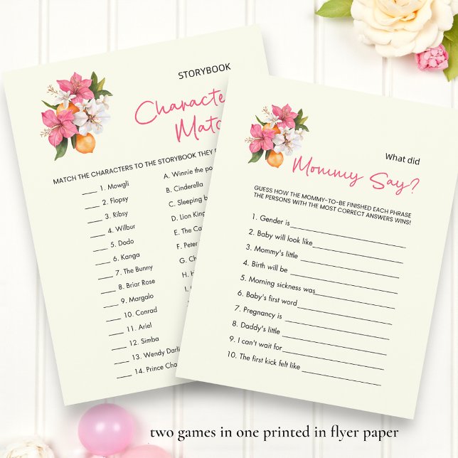 Flyer Floral double sided Baby Shower Games (Subido por el creador)