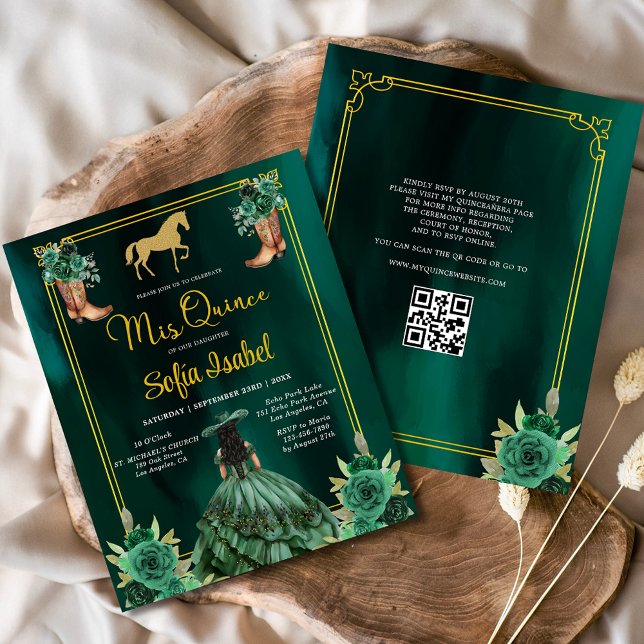 Flyer Floral Emerald Green Gold Boots Caballo Quinceaner (Subido por el creador)