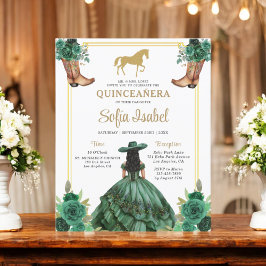 Flyer Floral Emerald Green Gold Boots Caballo Quinceaner