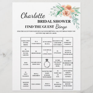 Flyer Floral Find The Guest Bridal Shower Bingo