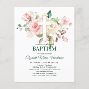 Flyer Floral & Gold/BUDGET - Invitación al bautismo Chic