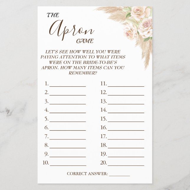 Flyer Floral La tarjeta de juego Apron Bridal con ducha (Frente)