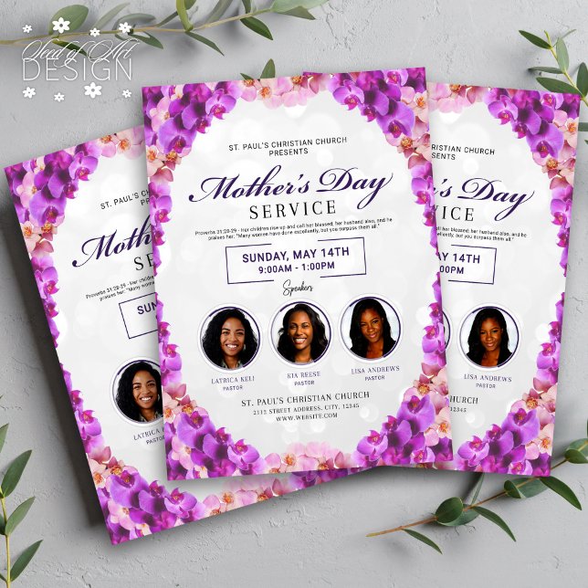 Flyer Floral Marco floral Día de la Madre Iglesia Servic (Subido por el creador)