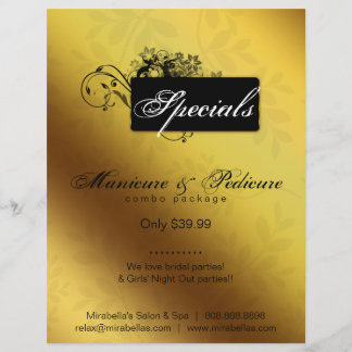 Flyer Floral Mariposa Volador Salón Spa Dorado Negro
