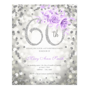Flyer Floral plateada 60.ª luz de cumpleaños invita a mo