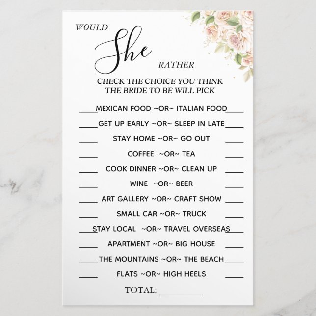 Flyer Floral Prefiere ducha tarjeta de juego (Frente)