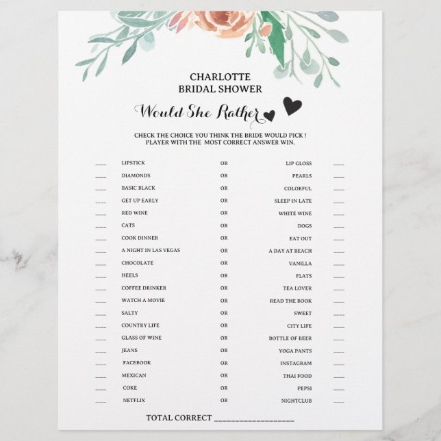 Flyer Floral Prefiere Un Juego De Ducha De Novias (Frente)