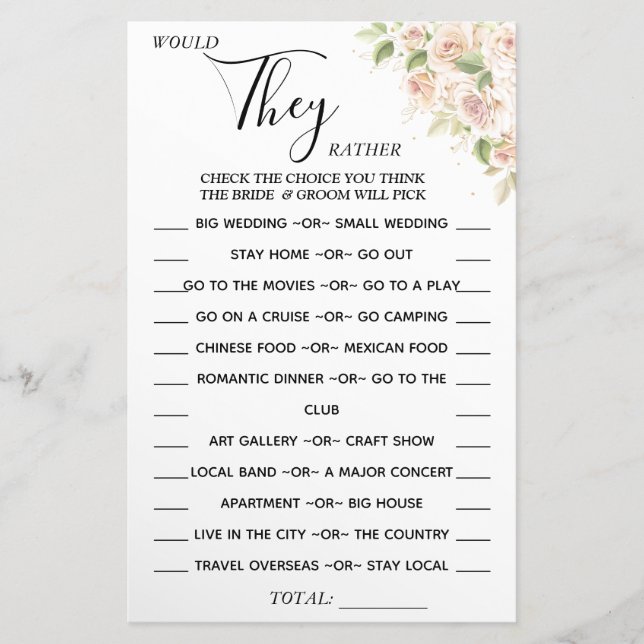 Flyer Floral Prefieren ducha tarjeta de juego (Frente)