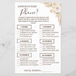 Flyer Floral Qué hay en tu teléfono Tarjeta de juego Sho