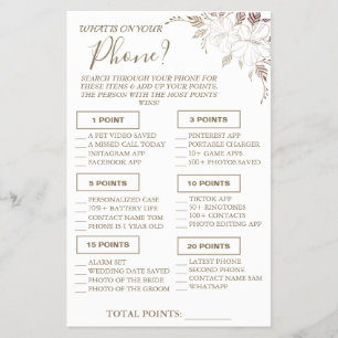 Flyer Floral Qué hay en tu teléfono Tarjeta de juego Sho
