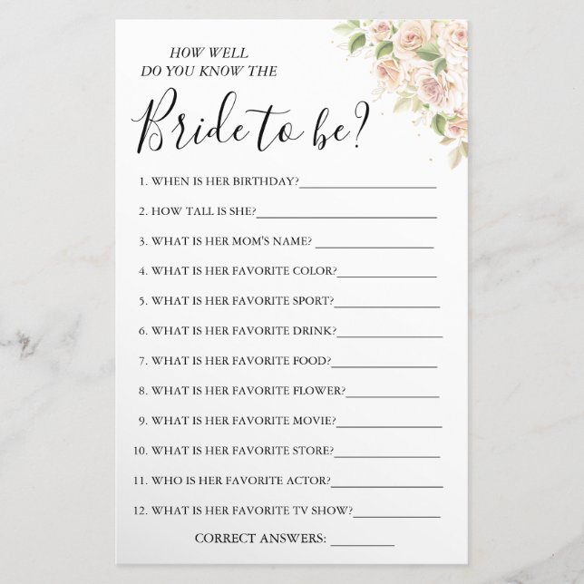 Flyer Floral ¿Qué tan bien conoces la tarjeta de novia? (Frente)