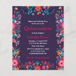 Flyer Floral Quinceanera Purple Mexican Fiesta Cumpleaño