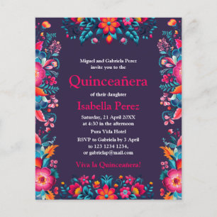 Flyer Floral Quinceanera Purple Mexican Fiesta Cumpleaño