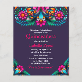 Flyer Floral Quinceanera Purple Mexican Fiesta Cumpleaño