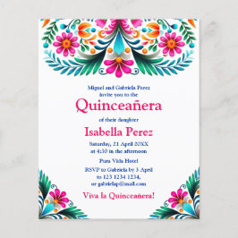 Flyer Floral Quinceanera White Mexican Fiesta Cumpleaños