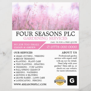 Flyer Floral rosa, servicio de jardinería, Horticulturis
