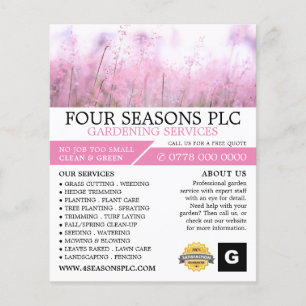 Flyer Floral rosa, servicio de jardinería, Horticulturis