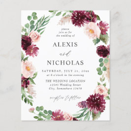 Flyer Floral rosa y borgoñona presupuestaria 7 Boda