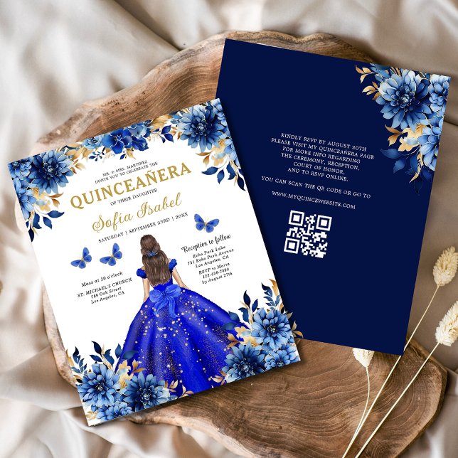 Flyer Floral Royal Blue QR Código Princesa Quinceanera (Subido por el creador)