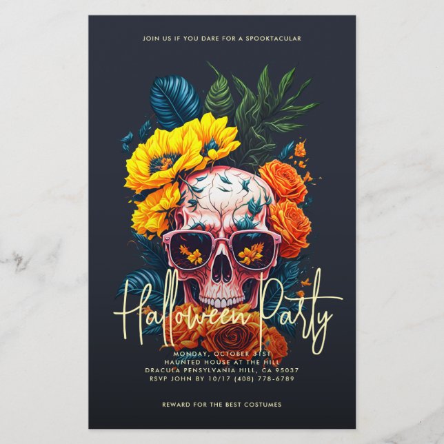 Flyer Floral Skull Halloween Party (Frente)