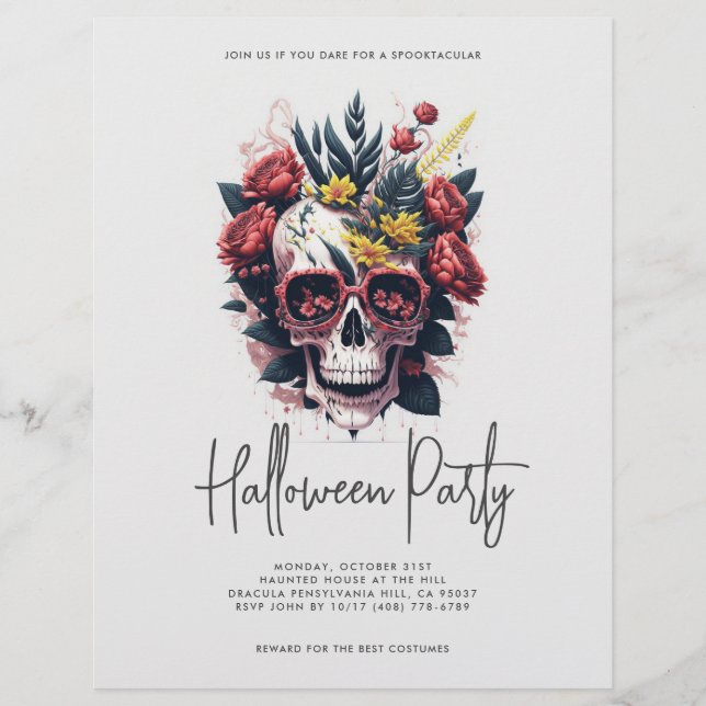 Flyer Floral Skull Halloween Party (Frente)