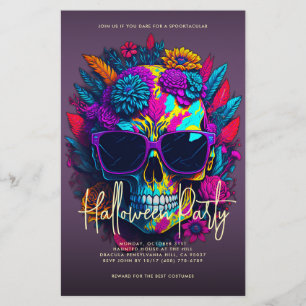 Flyer Floral Skull Halloween Party Purple