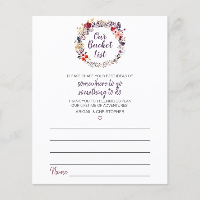 Flyer Floral Wreath Our Bucket List Briower Game (Frente)