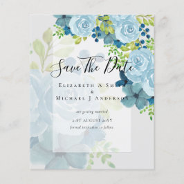 FLYER FLORALES AZUL POLVO PARA INVITACIONES DE BODA - PR