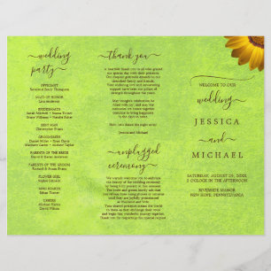 Flyer Flores amarillas sobre el Boda Verde abstracto