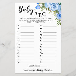 Flyer Flores azules Baby ABC Tarjeta de juego Baby Showe