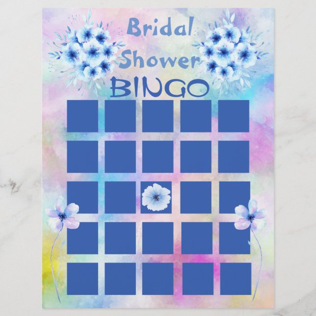Flyer Flores de color azul Bridal Shower Bingo (Frente)
