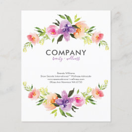 Flyer Flores de color de agua marco de color rojo